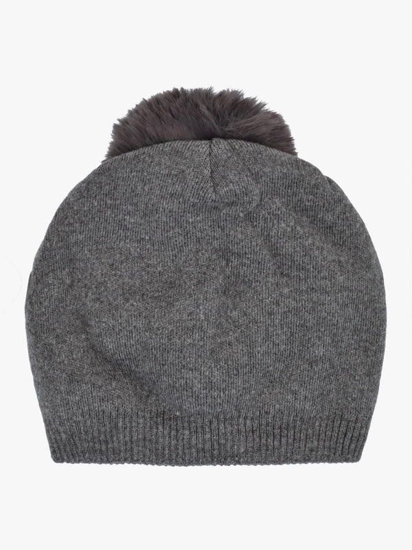 Grey Slouchy Knitted Pom Pom Hat