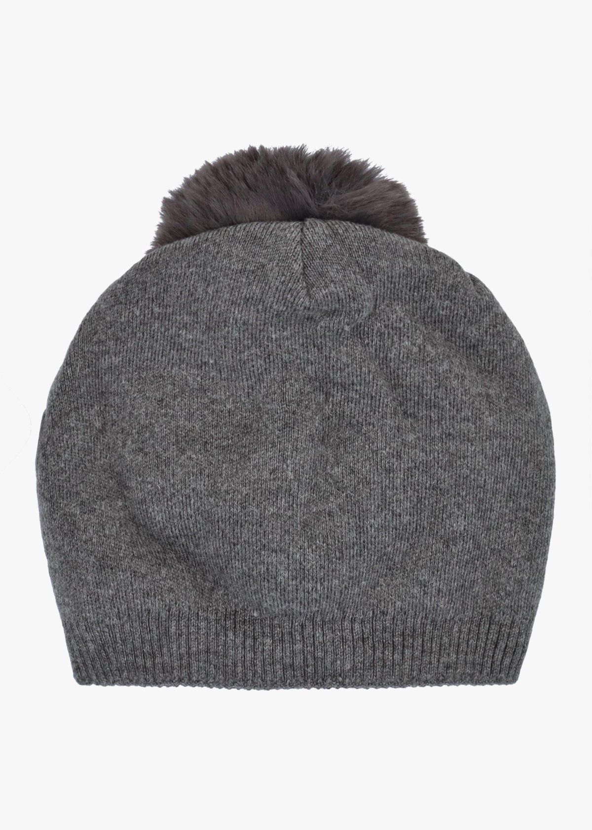 Grey Slouchy Knitted Pom Pom Hat