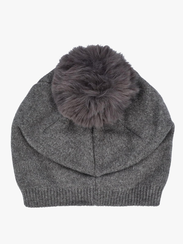 Grey Slouchy Knitted Pom Pom Hat