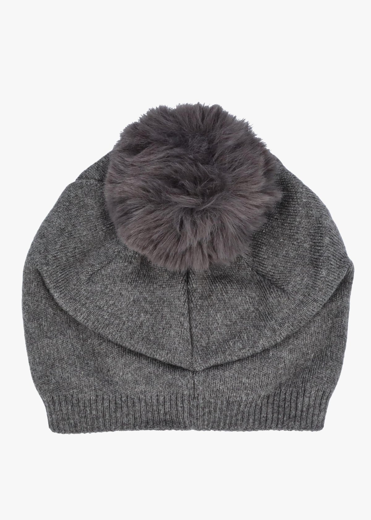 Grey Slouchy Knitted Pom Pom Hat