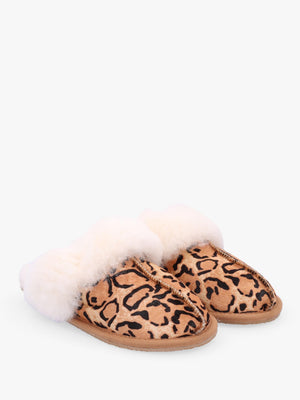 Soleo Leopard Calf Hair Sheepskin Twinface Slippers