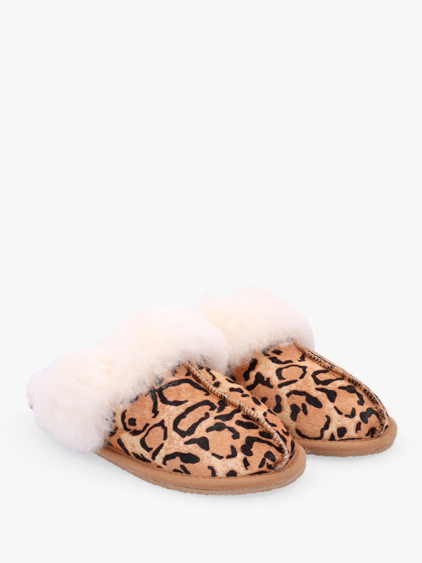 Soleo Leopard Calf Hair Sheepskin Twinface Slippers