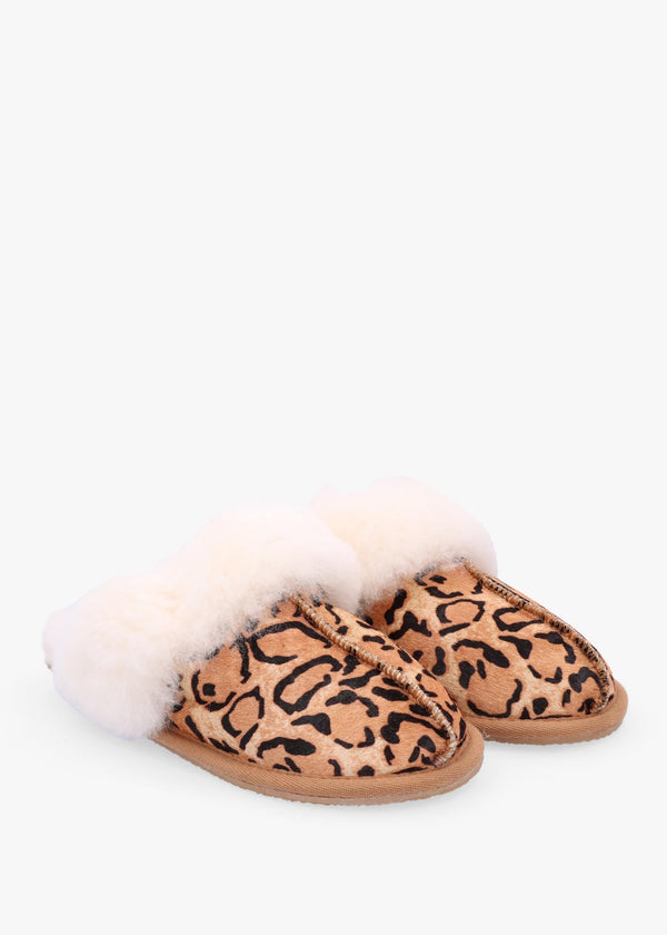 Soleo Leopard Calf Hair Sheepskin Twinface Slippers