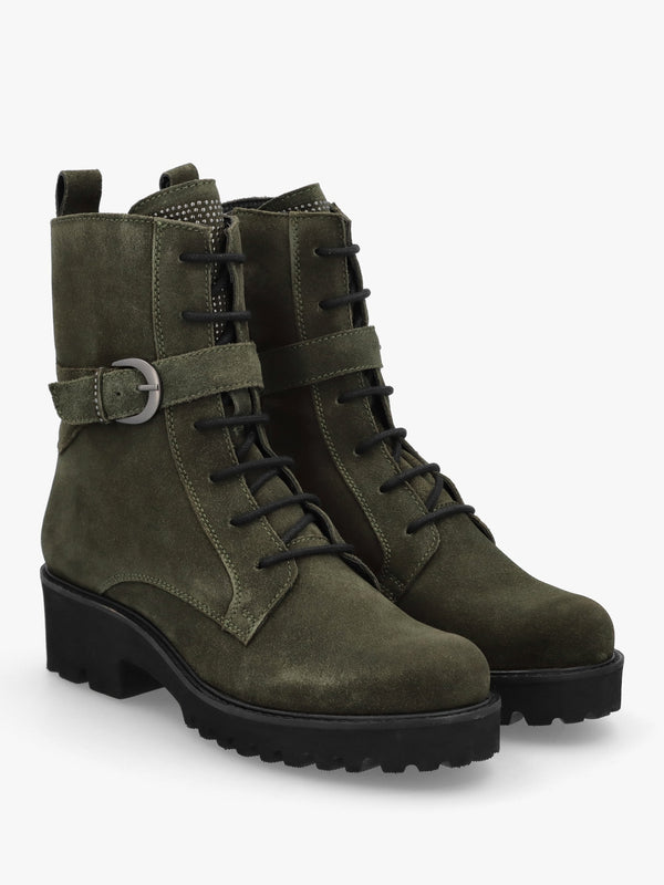 Oberon Green Suede Lace Up Ankle Boots