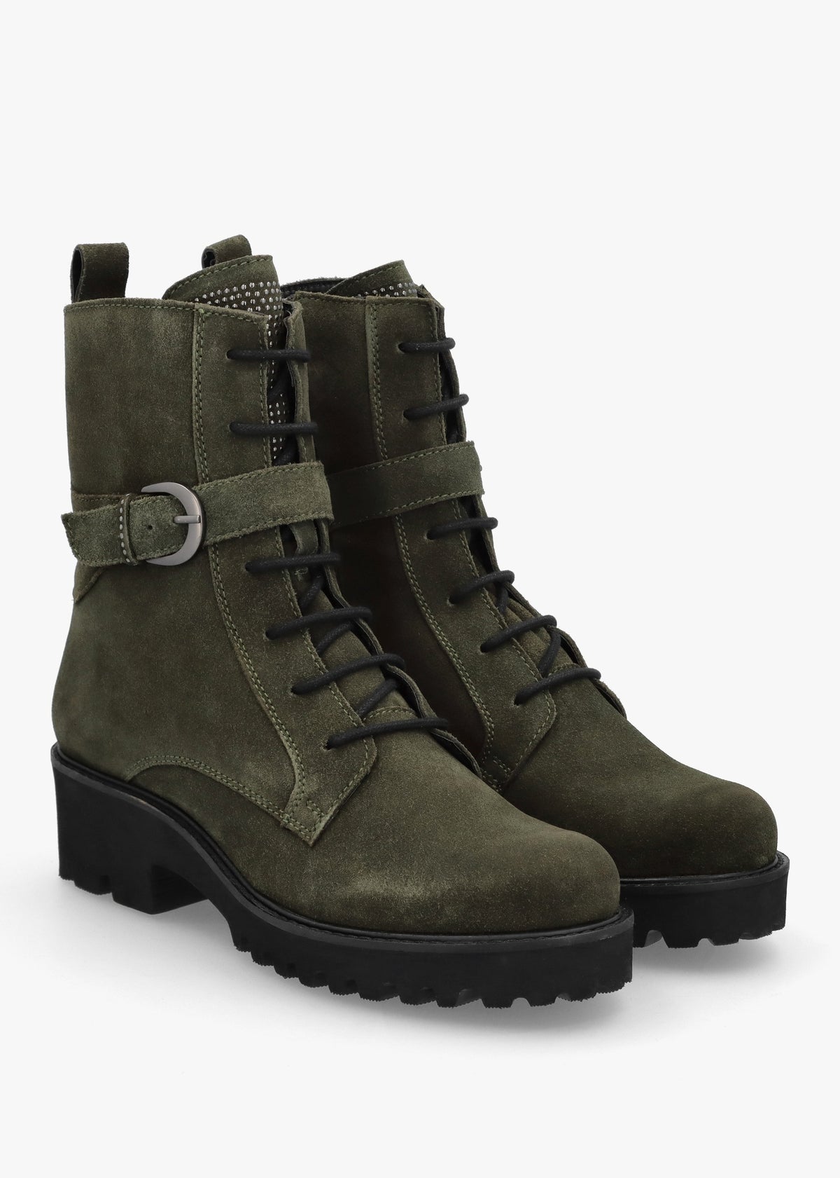 Oberon Green Suede Lace Up Ankle Boots