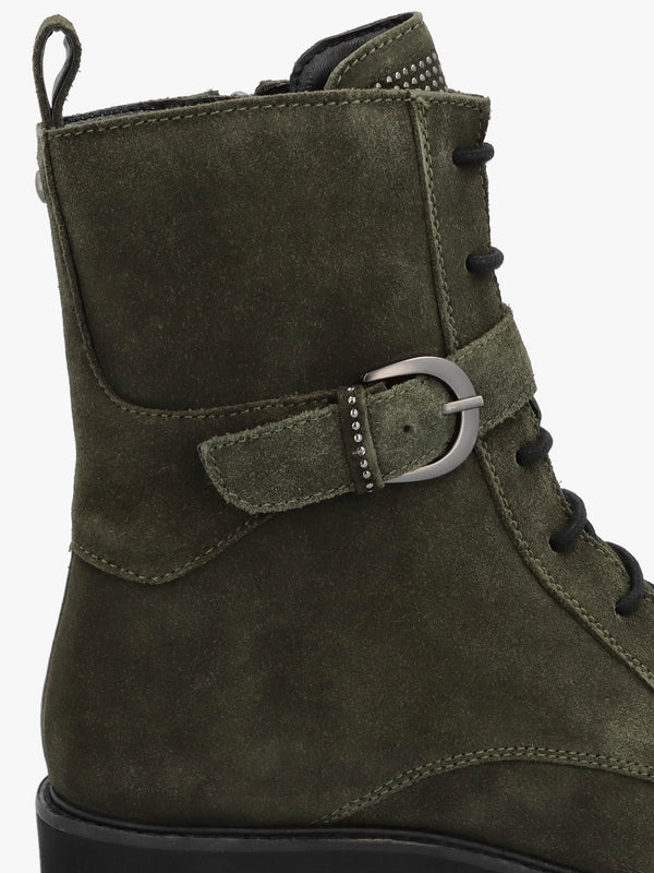 Oberon Green Suede Lace Up Ankle Boots