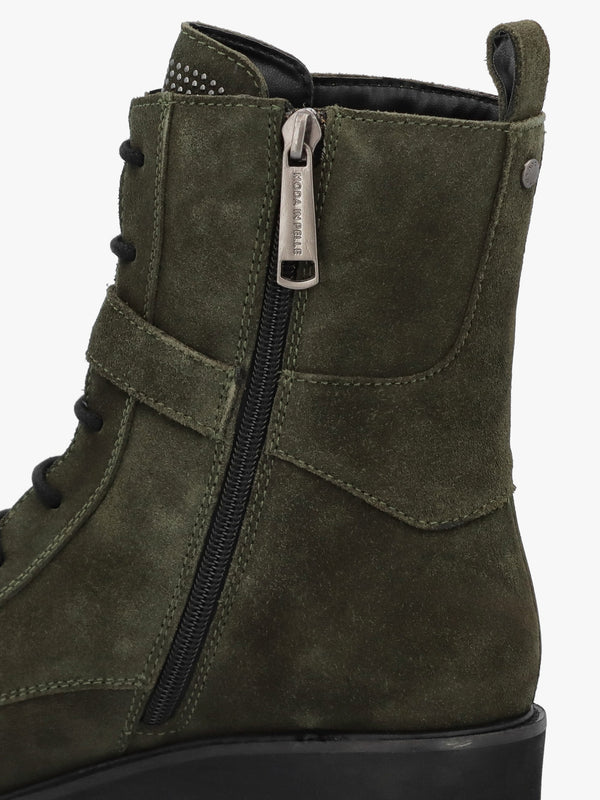 Oberon Green Suede Lace Up Ankle Boots