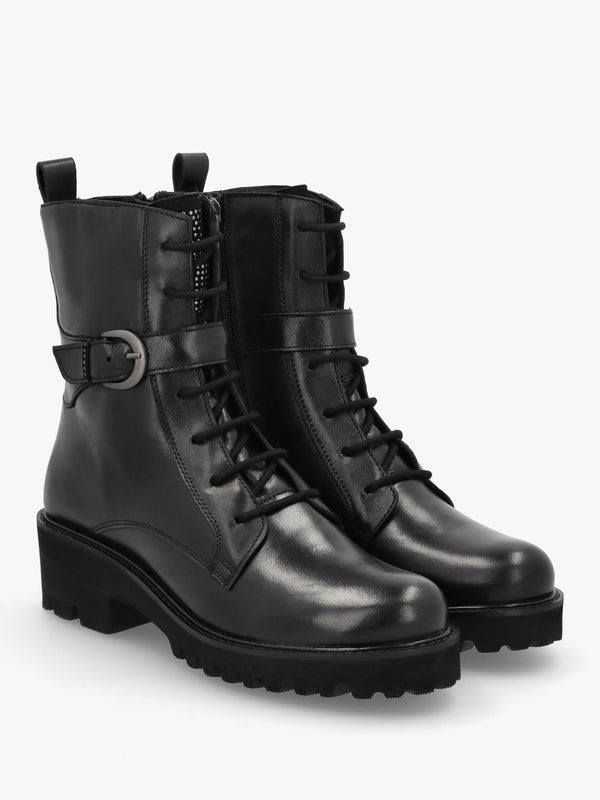 Oberon Black Leather Lace Up Ankle Boots