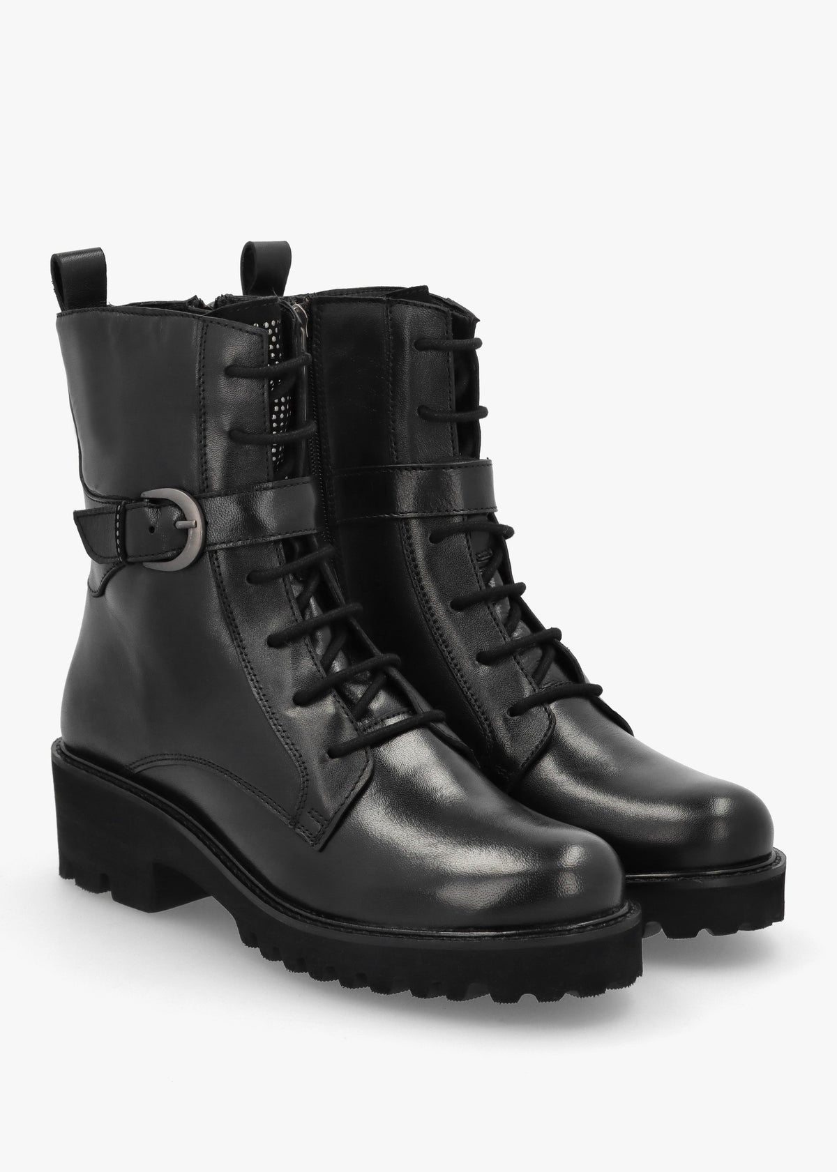Oberon Black Leather Lace Up Ankle Boots