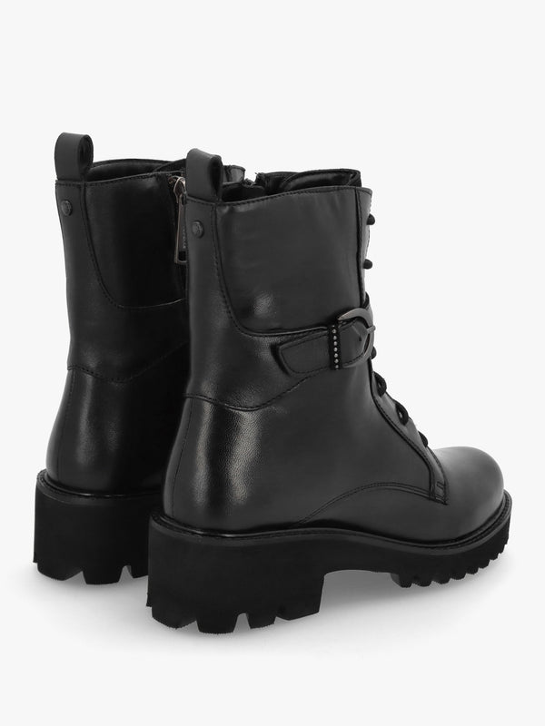 Oberon Black Leather Lace Up Ankle Boots