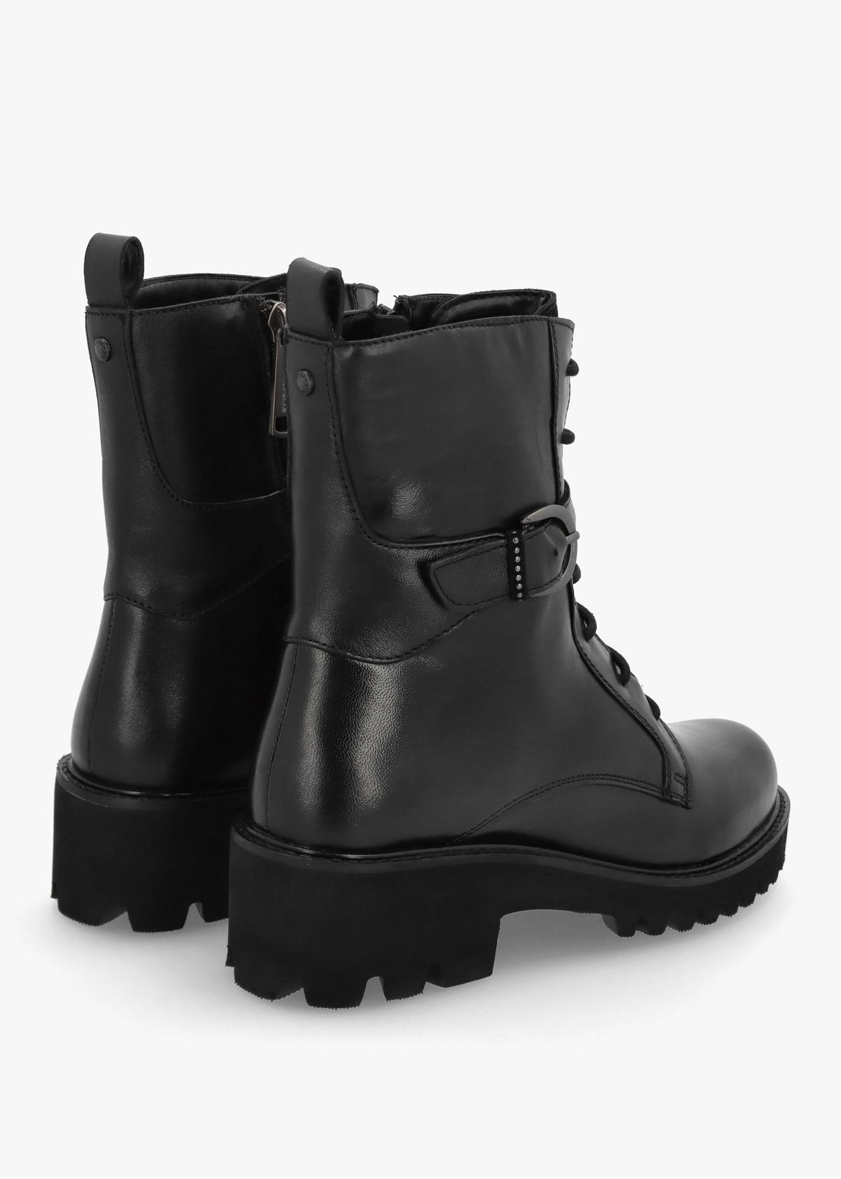 Oberon Black Leather Lace Up Ankle Boots