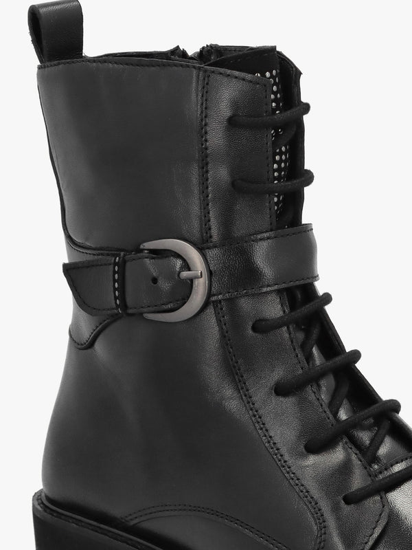 Oberon Black Leather Lace Up Ankle Boots