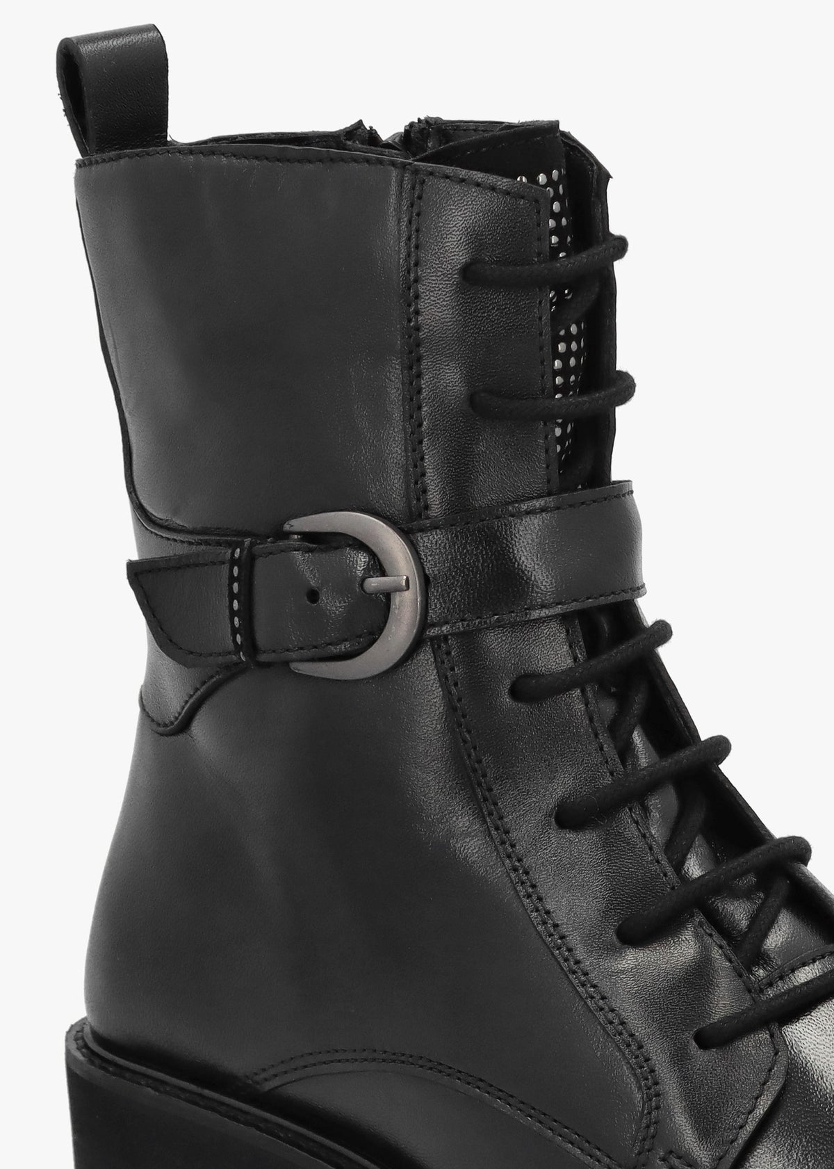 Oberon Black Leather Lace Up Ankle Boots