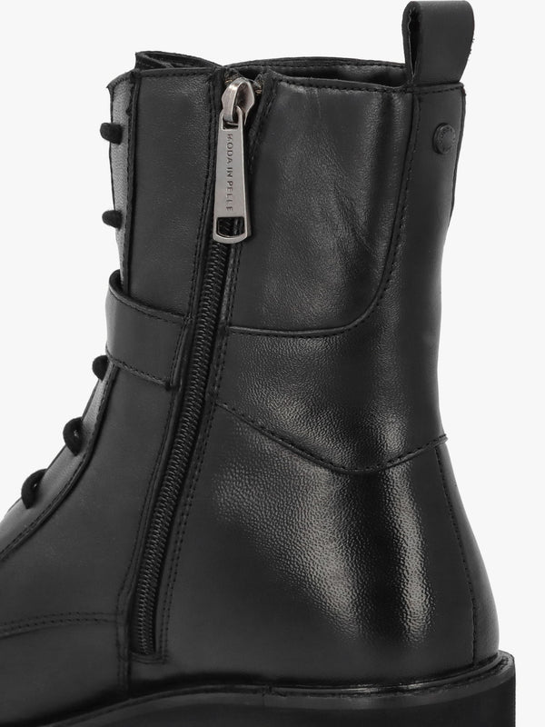 Oberon Black Leather Lace Up Ankle Boots