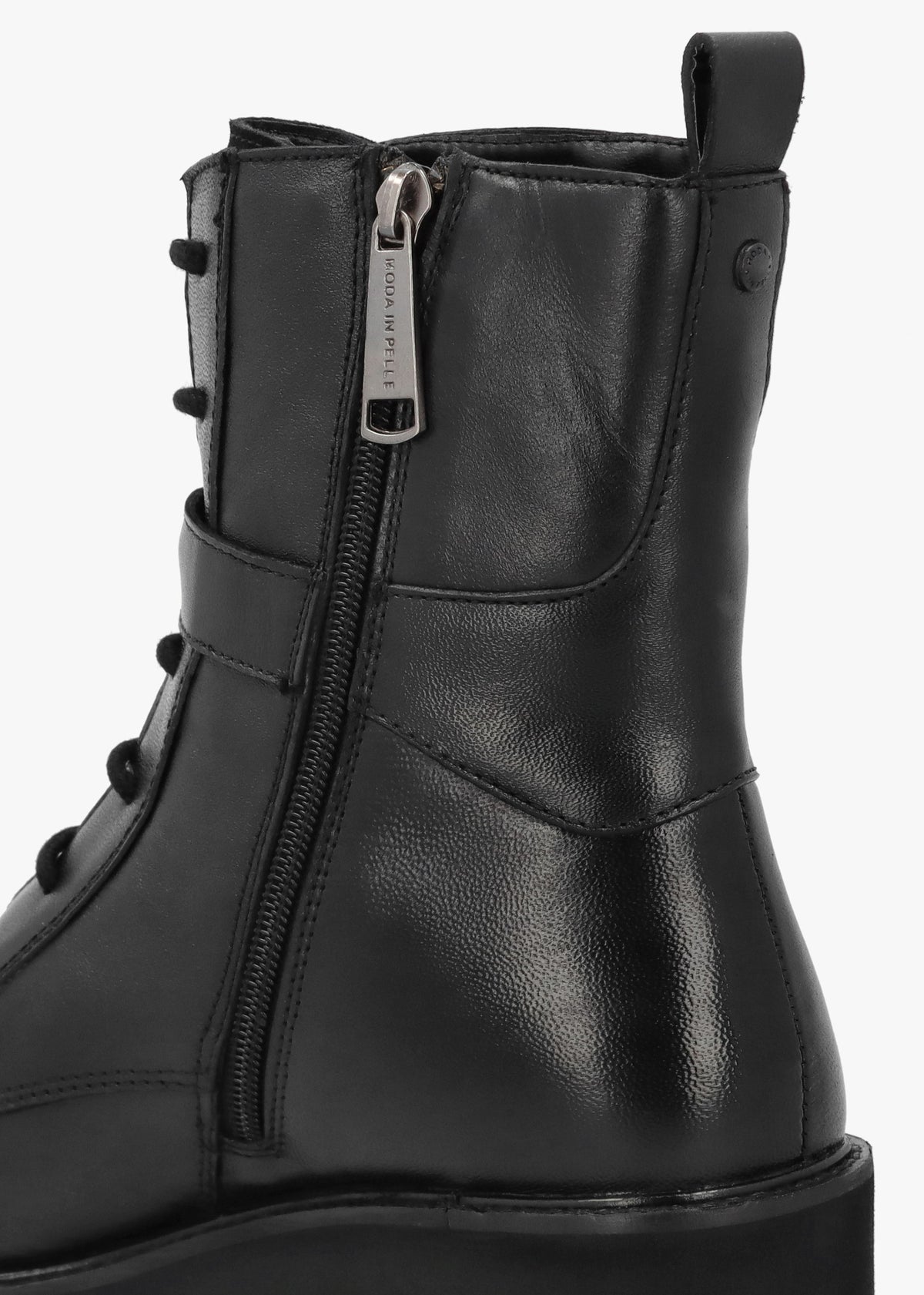 Oberon Black Leather Lace Up Ankle Boots