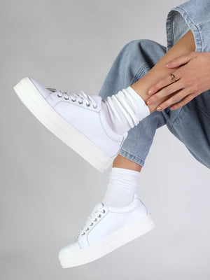 Piccadilly Circus White Leather Flatform Trainers