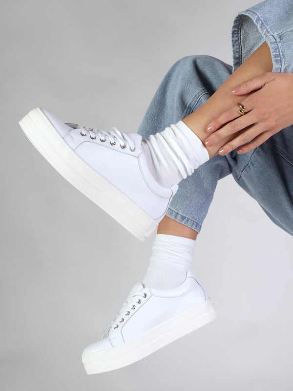 Piccadilly Circus White Leather Flatform Trainers