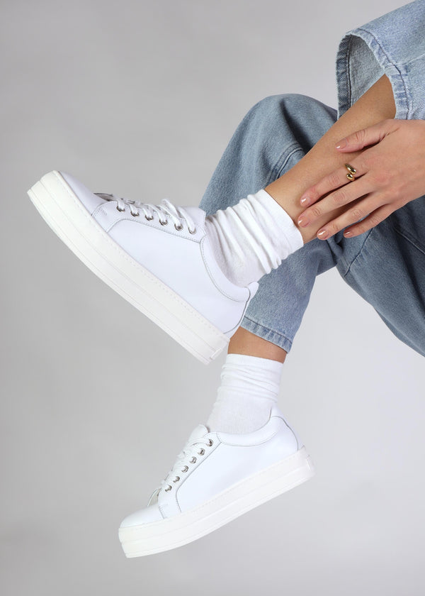 Piccadilly Circus White Leather Flatform Trainers