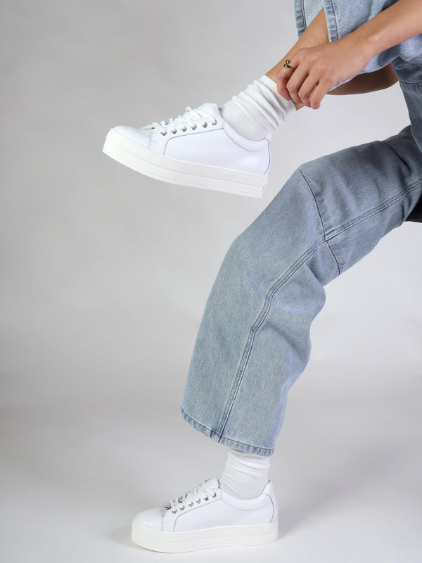Piccadilly Circus White Leather Flatform Trainers