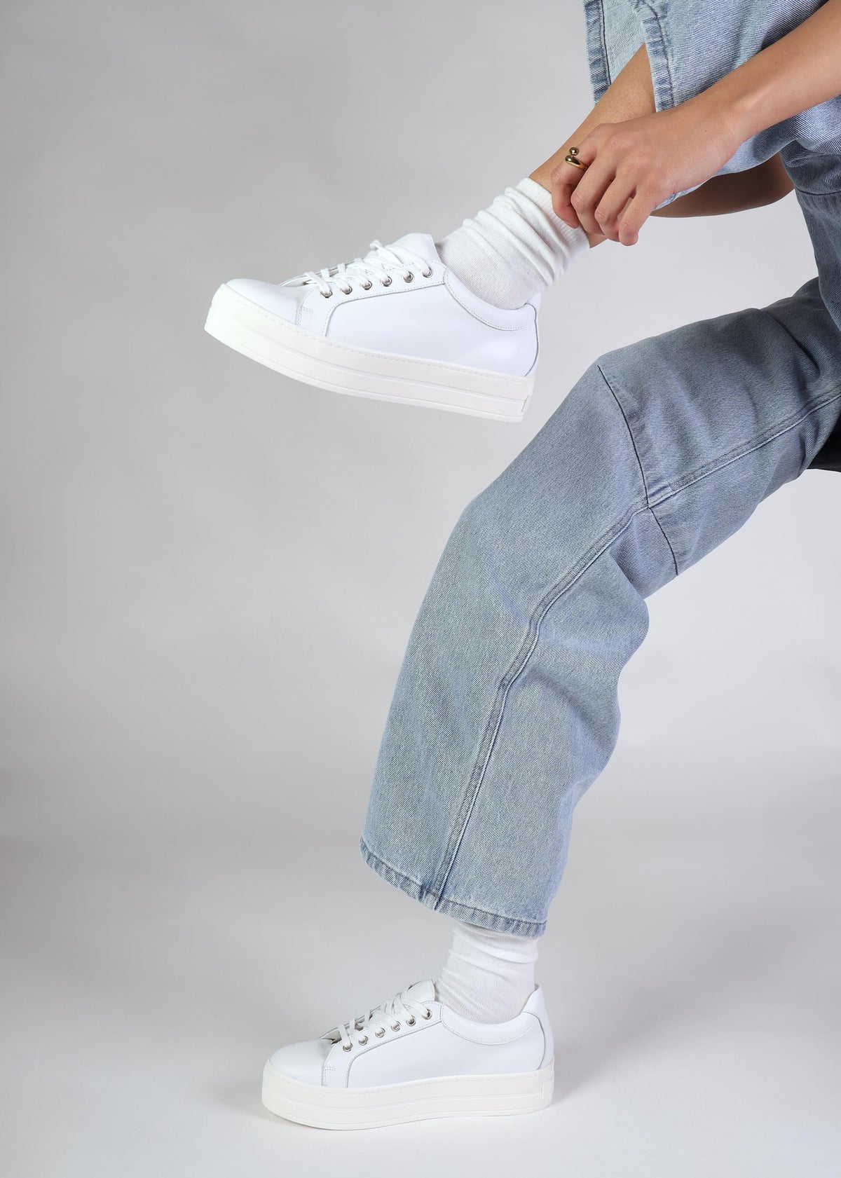 Piccadilly Circus White Leather Flatform Trainers