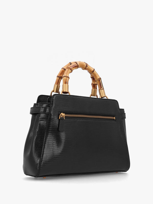 Sibel Black Bamboo Top Handle Satchel Bag