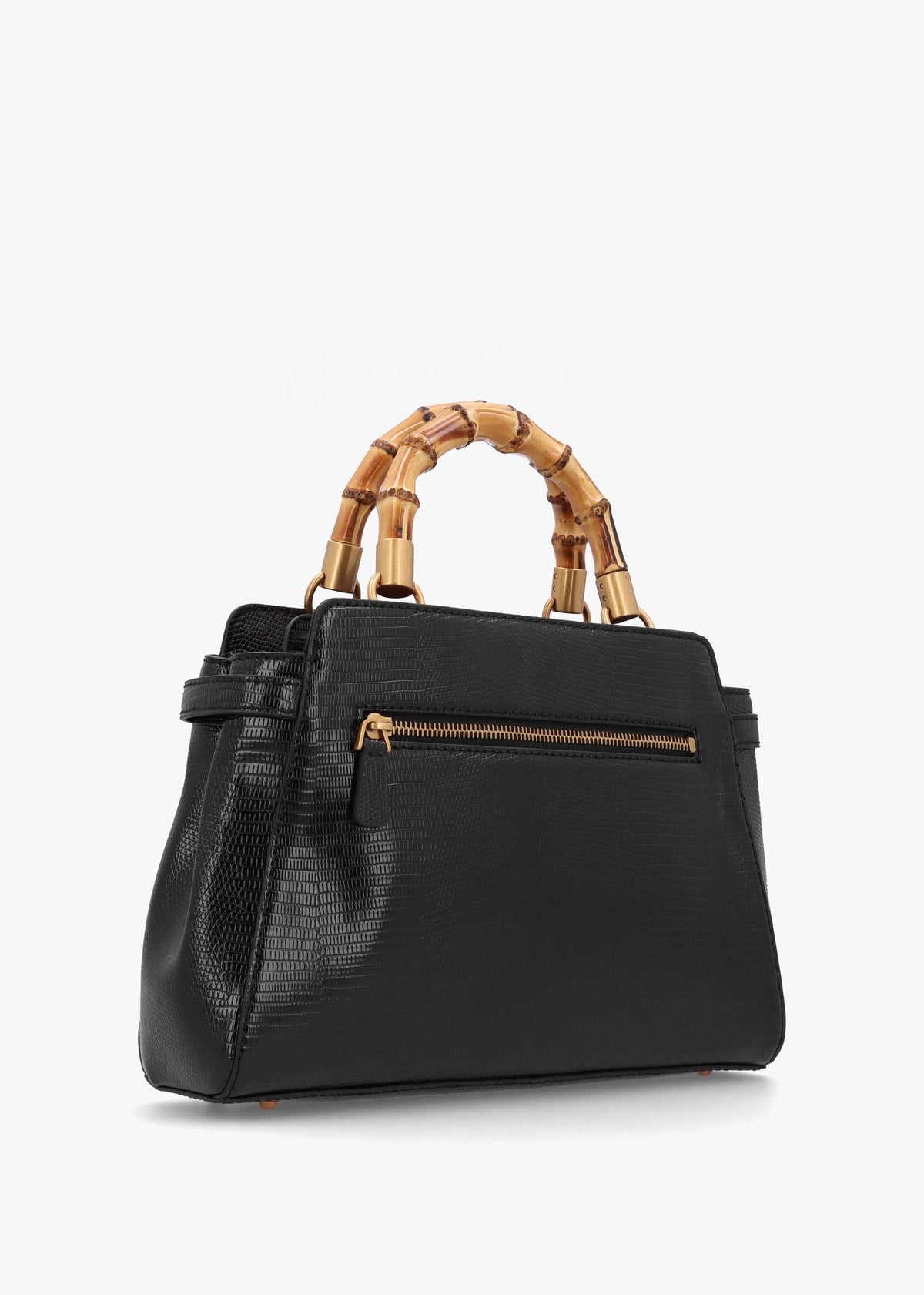 Sibel Black Bamboo Top Handle Satchel Bag