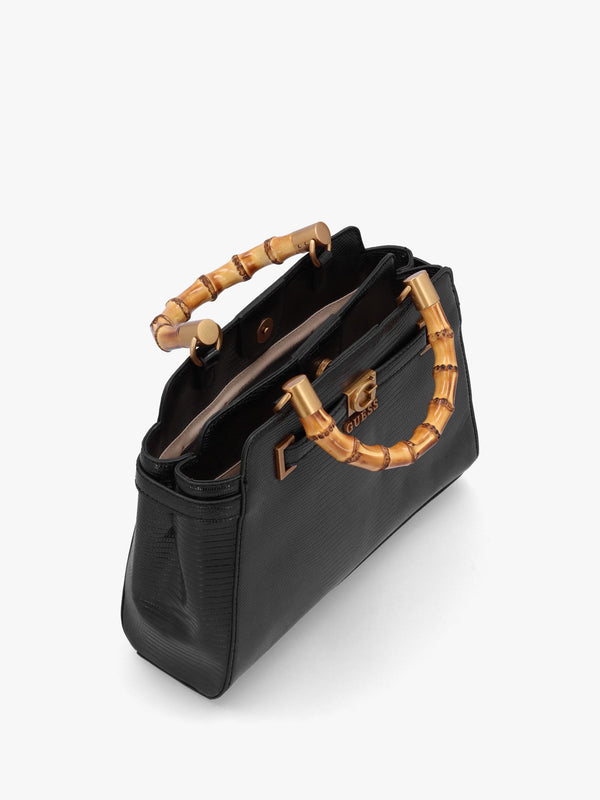 Sibel Black Bamboo Top Handle Satchel Bag