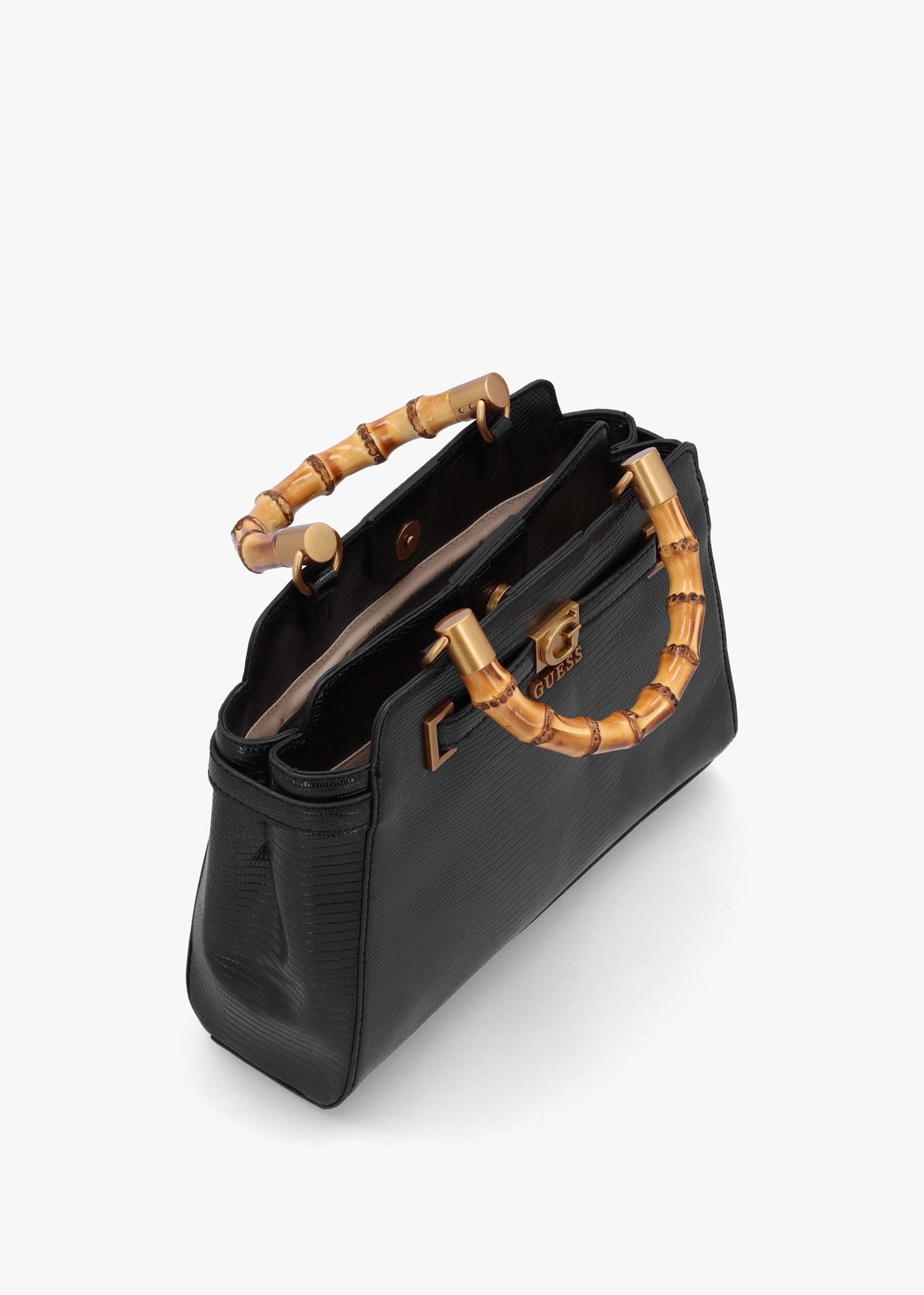 Sibel Black Bamboo Top Handle Satchel Bag
