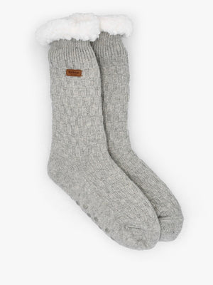 Women’s Cable Knit Light Grey Marl Wool Mix Lounge Socks