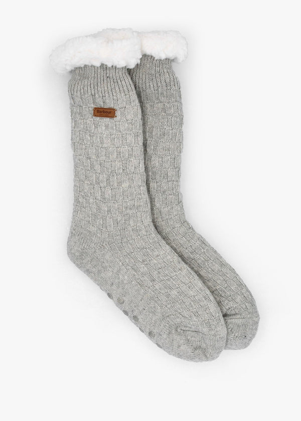 Women’s Cable Knit Light Grey Marl Wool Mix Lounge Socks