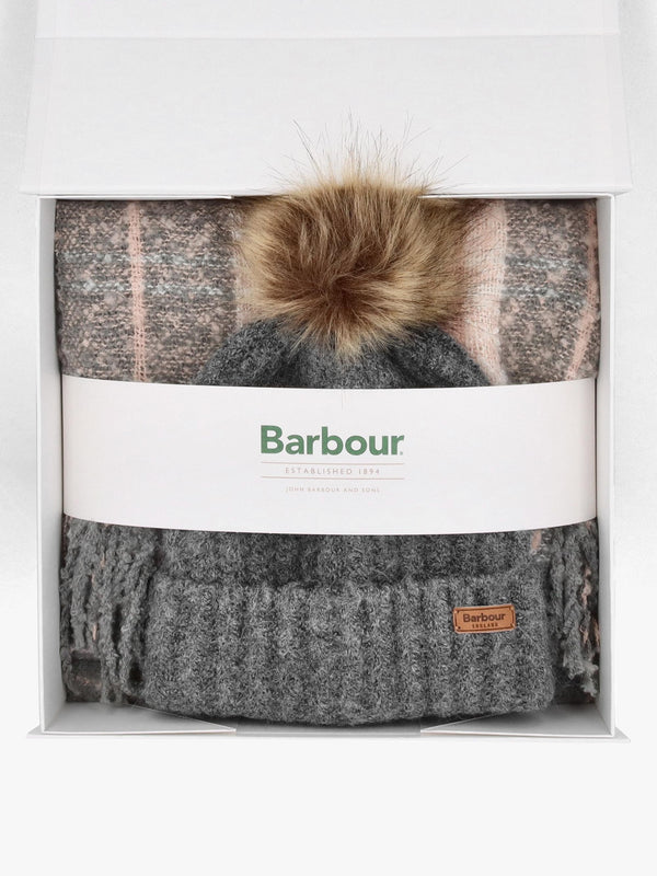 Women’s Saltburn Grey Rose Beanie & Tartan Scarf Gift Set