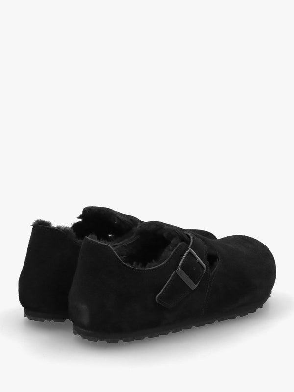 Women’s London Shearling Black Suede Clog Shoes
