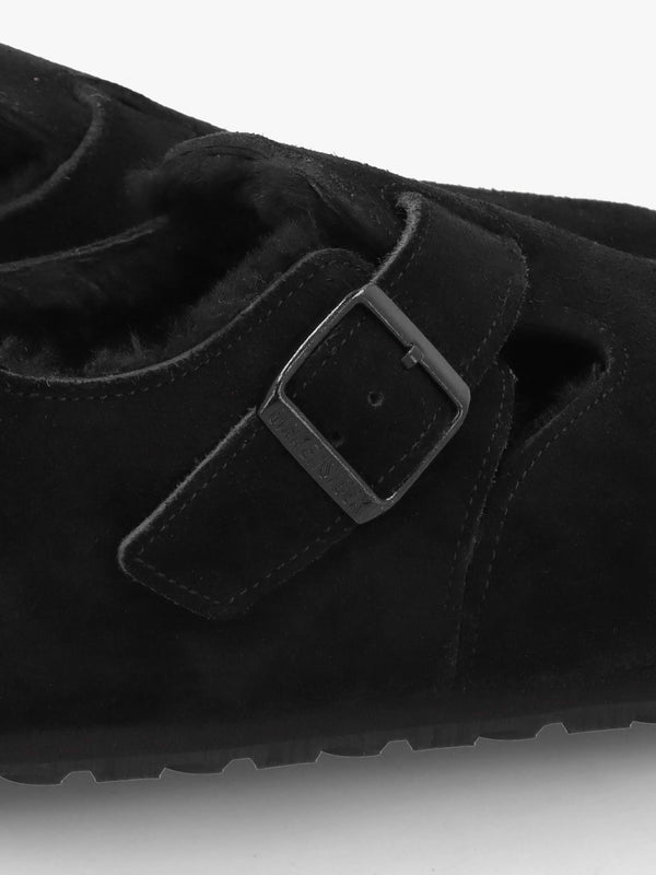 Women’s London Shearling Black Suede Clog Shoes