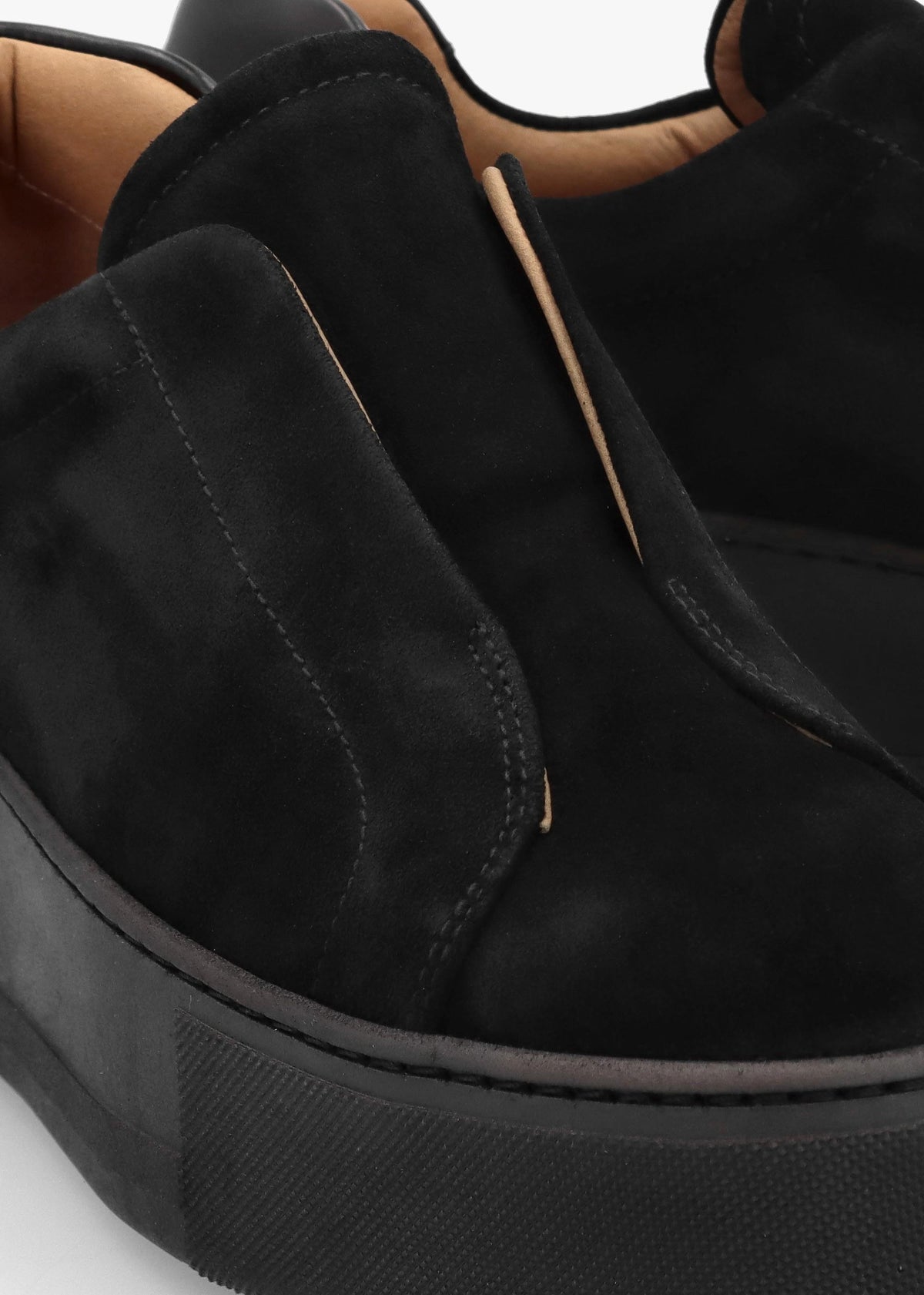 Tred Black Suede Laceless Flatform Trainers
