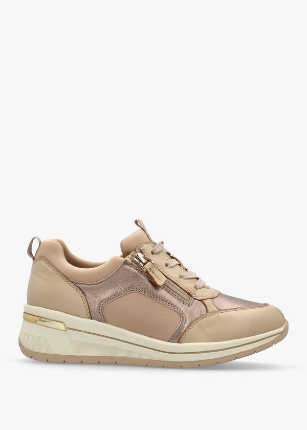 Beige Leather & Neoprene Side Zip Trainers