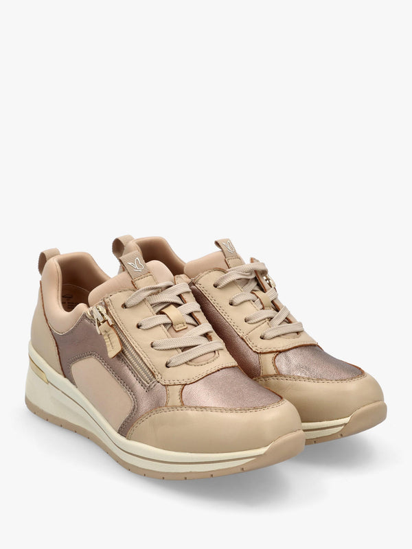 Beige Leather & Neoprene Side Zip Trainers