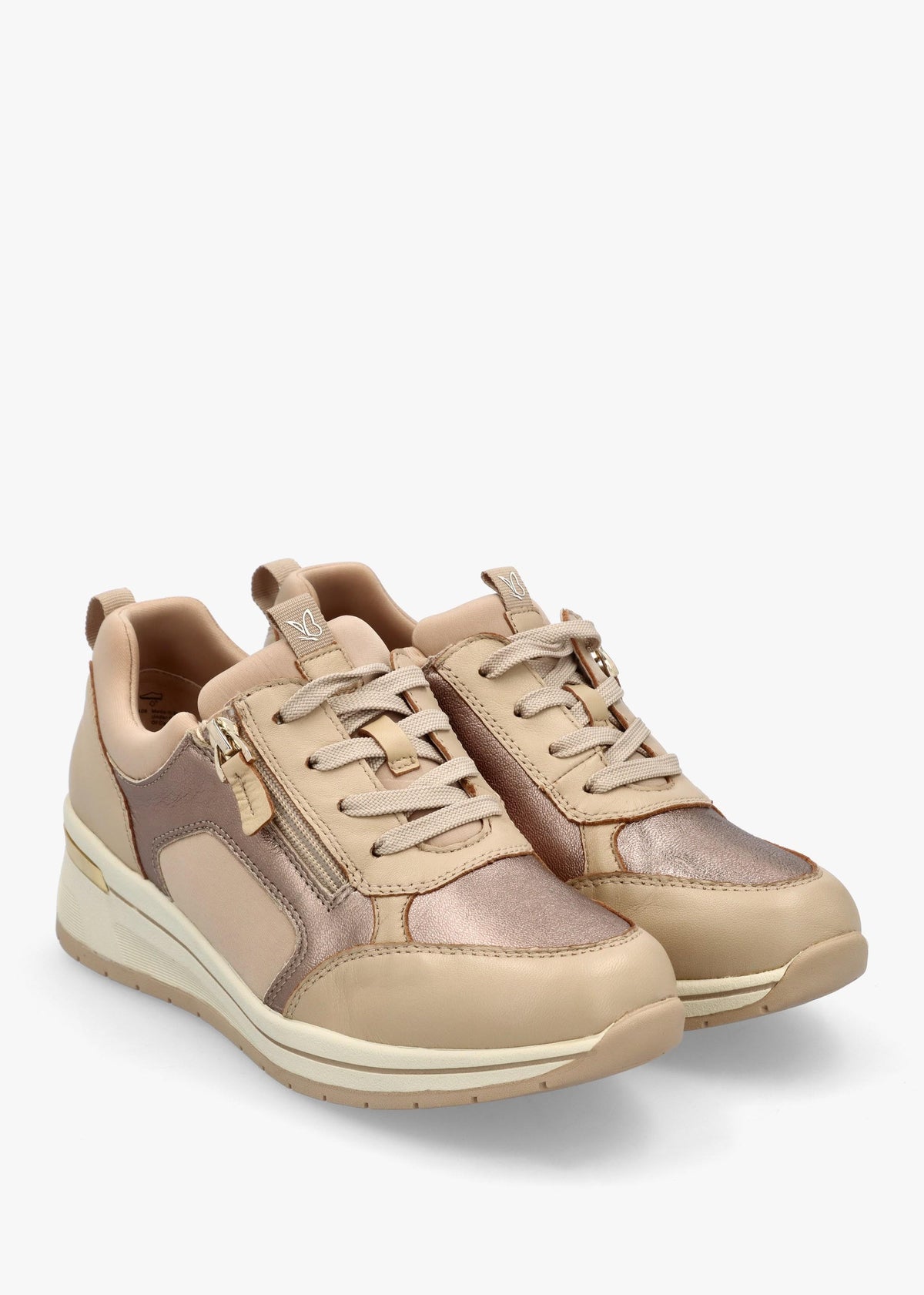 Beige Leather & Neoprene Side Zip Trainers
