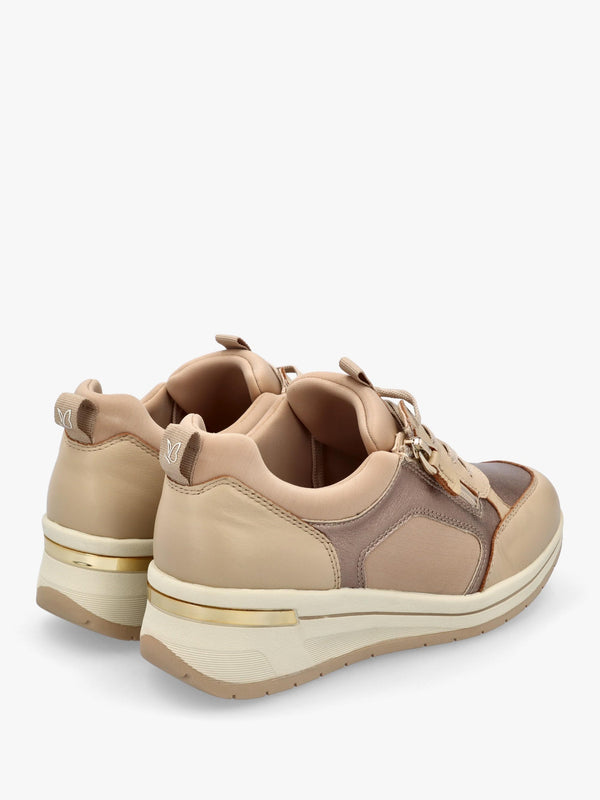 Beige Leather & Neoprene Side Zip Trainers