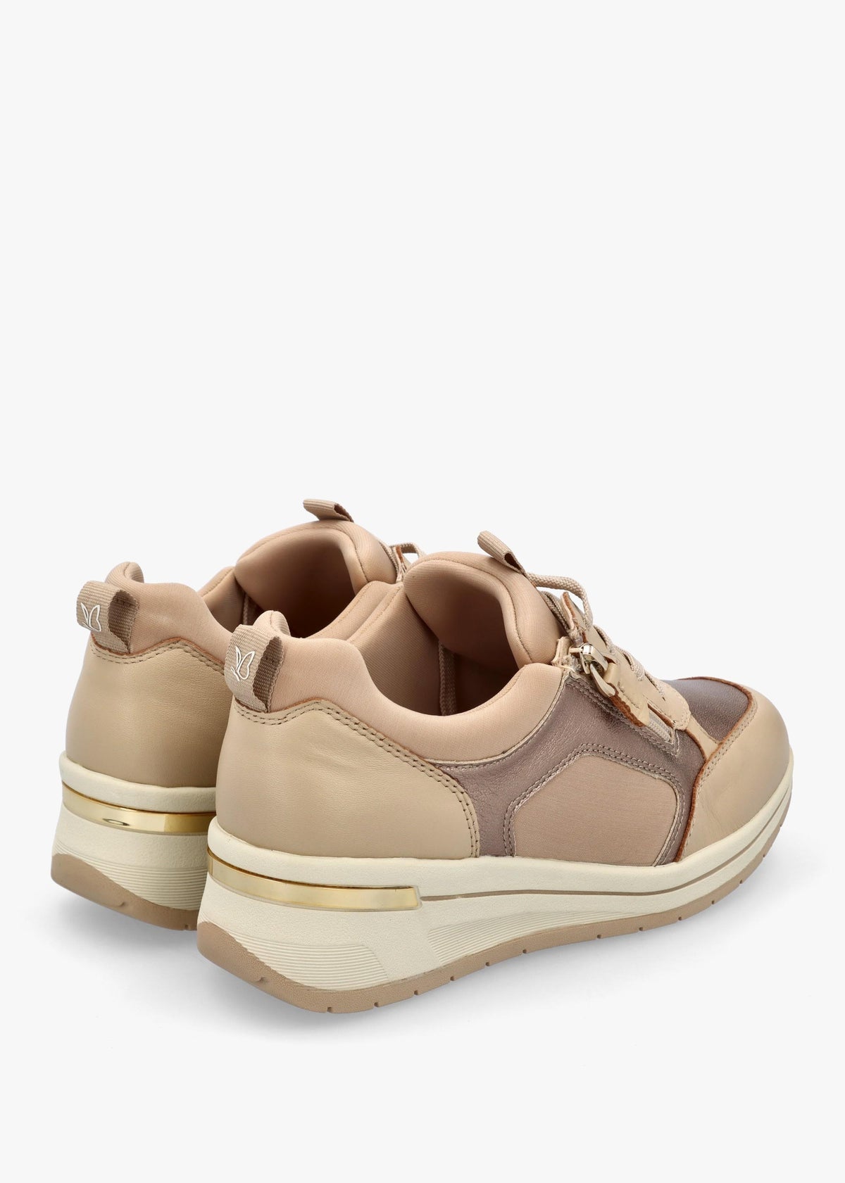 Beige Leather & Neoprene Side Zip Trainers