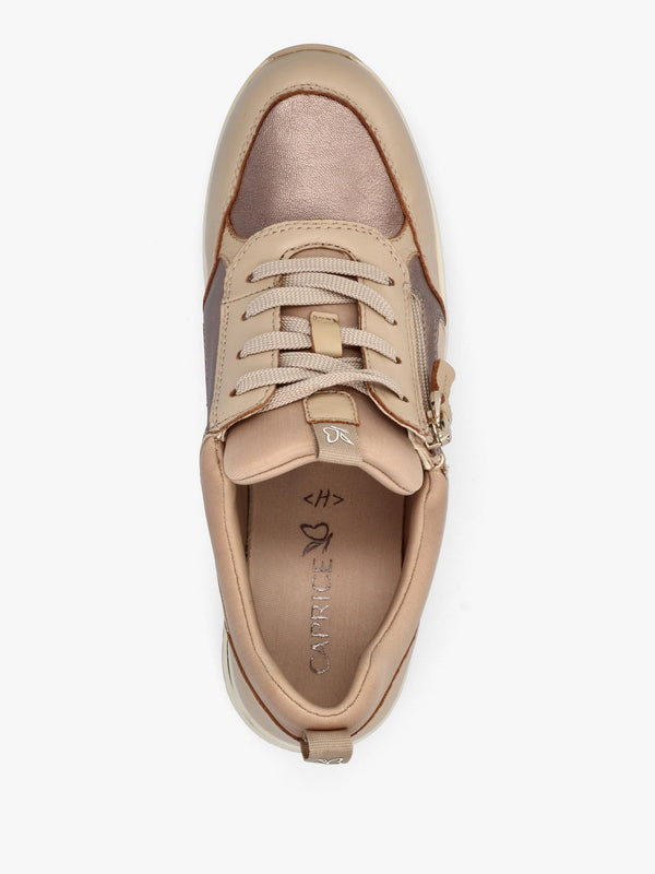 Beige Leather & Neoprene Side Zip Trainers