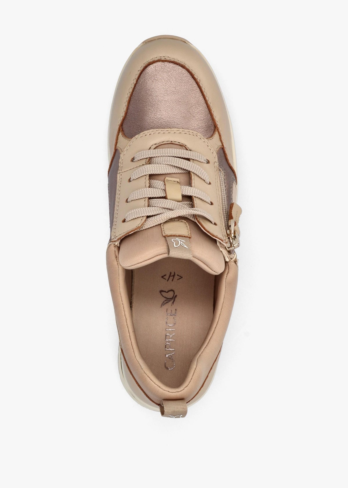 Beige Leather & Neoprene Side Zip Trainers