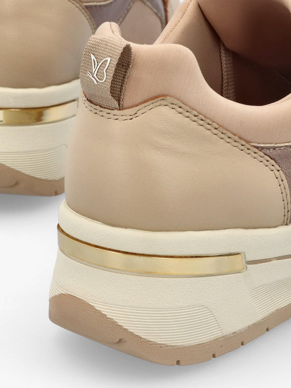 Beige Leather & Neoprene Side Zip Trainers