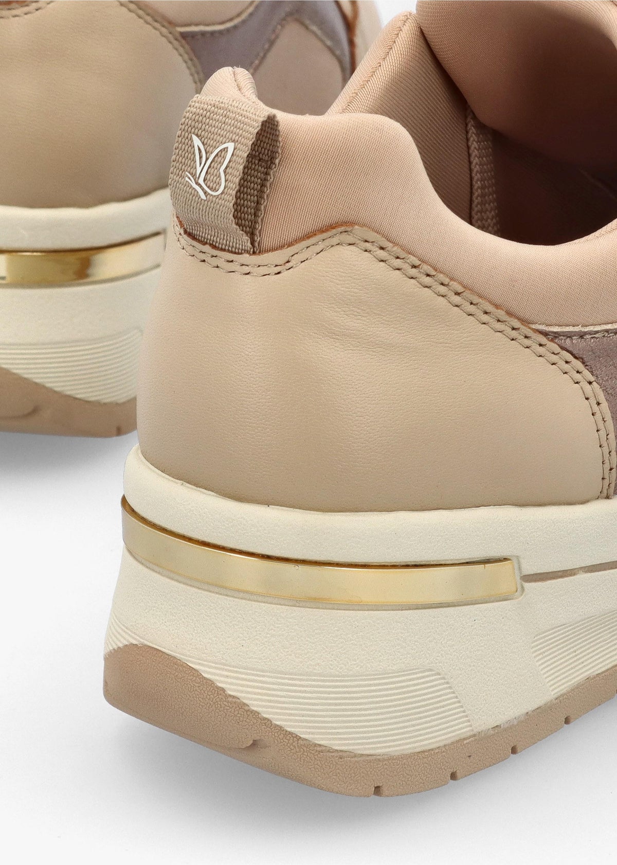 Beige Leather & Neoprene Side Zip Trainers