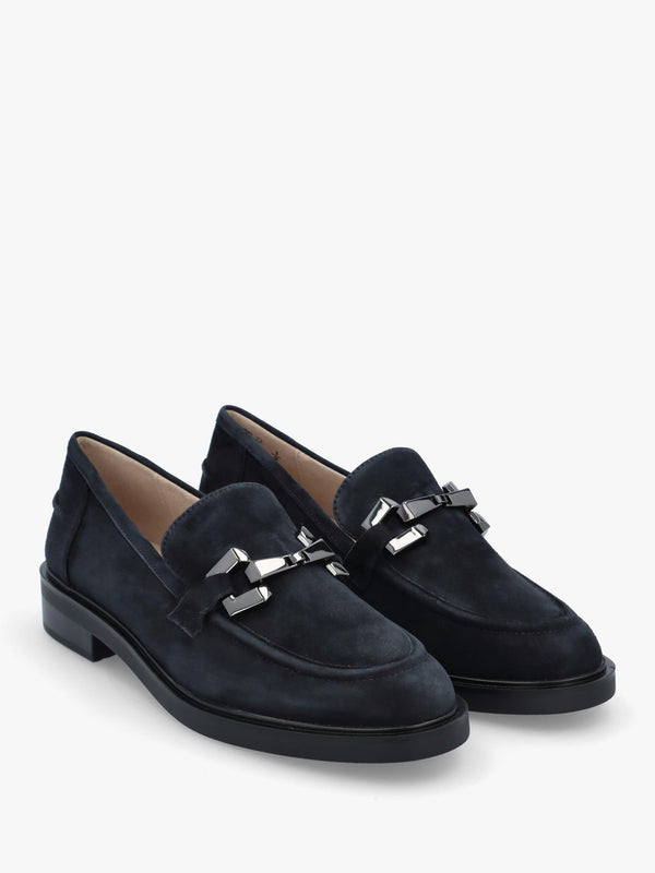 Navy Suede Snaffle Loafers
