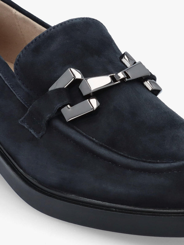 Navy Suede Snaffle Loafers