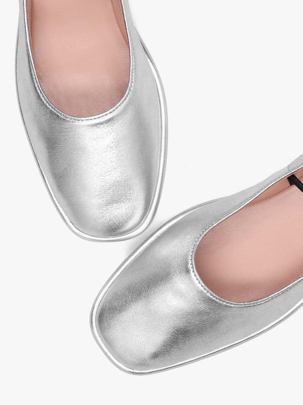 Emilia Silver Metallic Leather May Janes