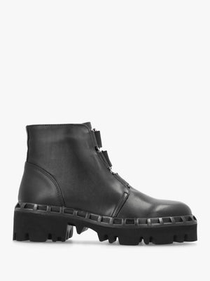 Victory Black Leather Chunky Ankle Boots