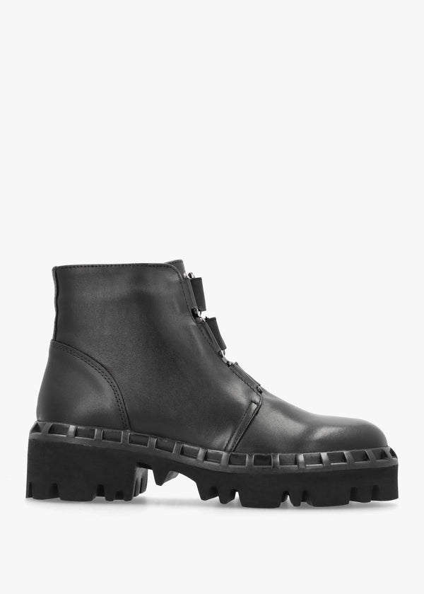 Victory Black Leather Chunky Ankle Boots