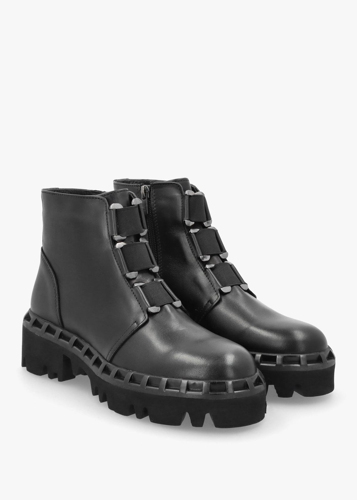 Victory Black Leather Chunky Ankle Boots