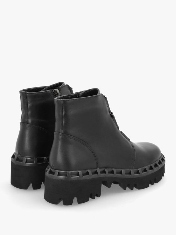 Victory Black Leather Chunky Ankle Boots